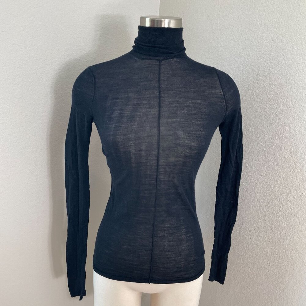 Thakoon Womens XS Black Extra Fine Wool Blend Turtleneck Sweater Lightweight